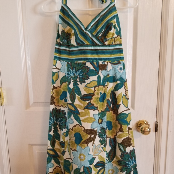 R&K Green and Blue Floral Halter Dress - Picture 4 of 7